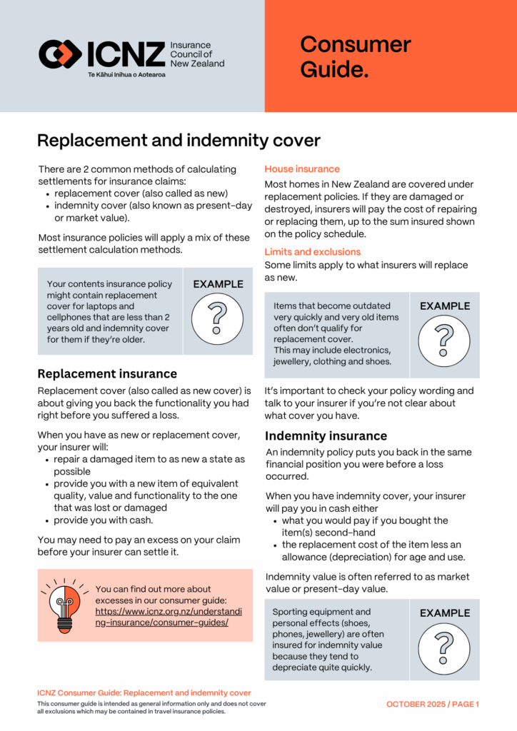 Replacement and indemnity cover Consumer Guide by ICNZ