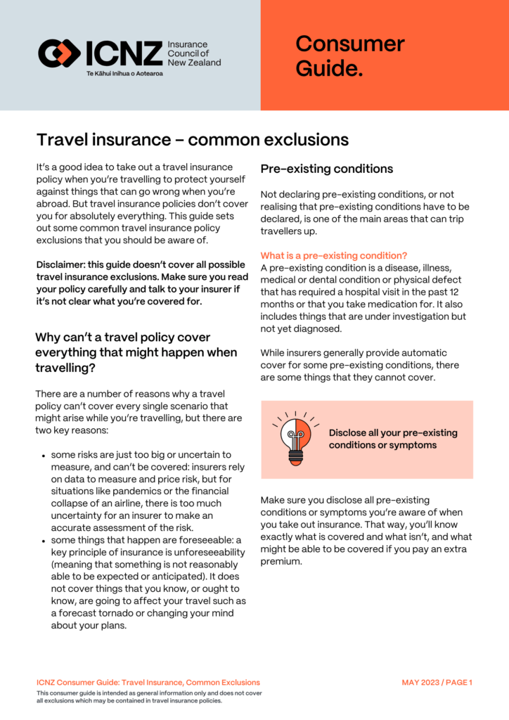 Consumer Guide – Travel insurance, common exclusions