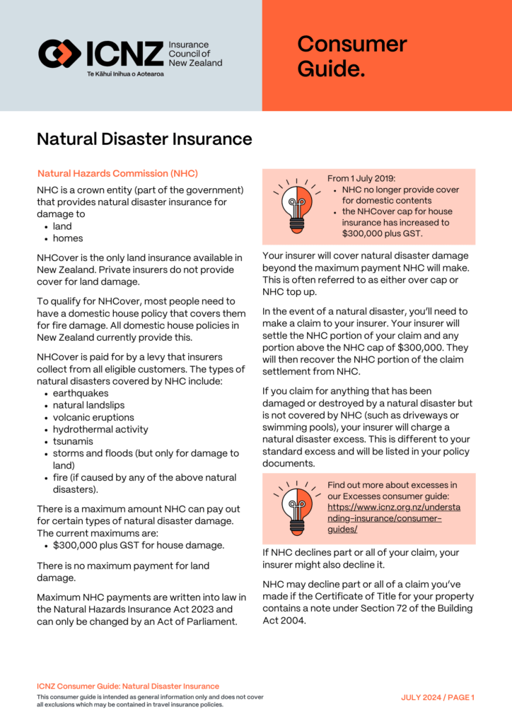 ICNZ Consumer Guide – Natural Disaster Insurance